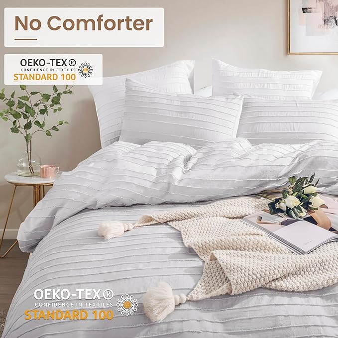 NEXHOME PRO Duvet Cover, Light Grey 3 Pieces Boho Tufted Duvet Cover Set - Image 3