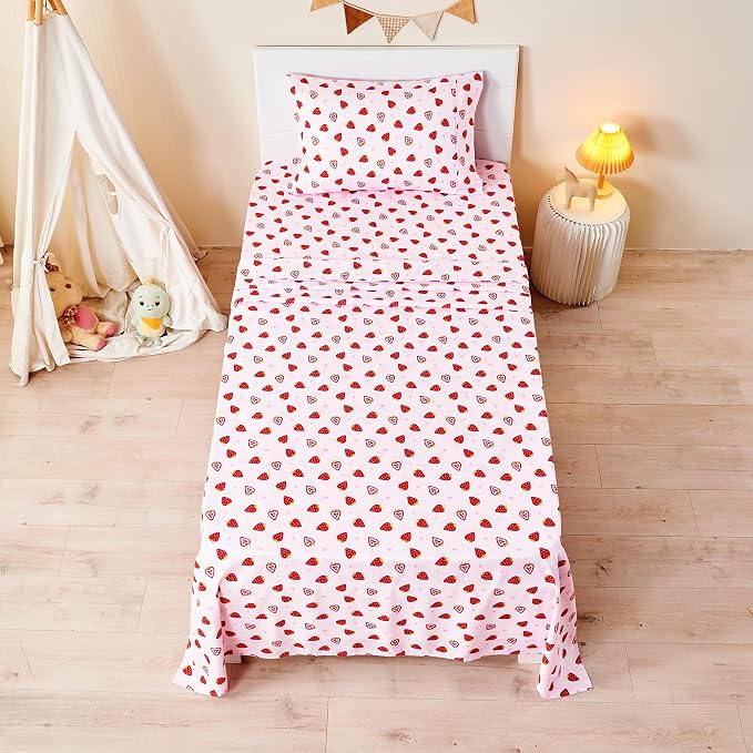 lasoftan Pink Strawberry Printed Kids Sheet Set Twin Size, Bed Sheets - Image 7