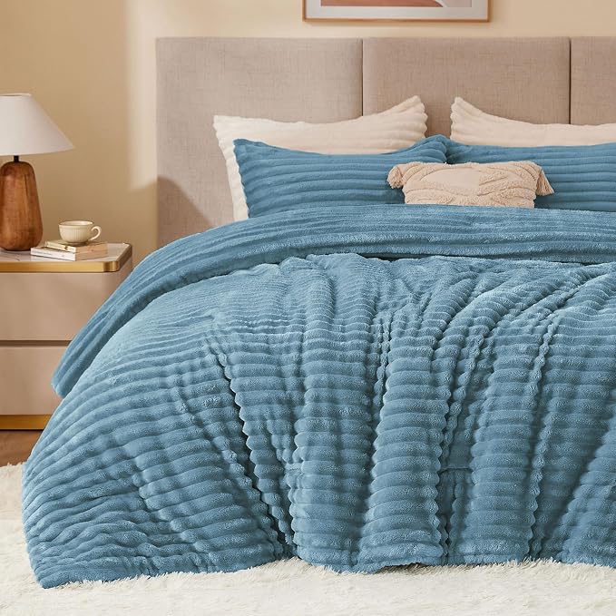 BEDELITE Fleece Oversized Queen Comforter Set -Super Soft & Warm Fluffy Blue by BEDELITE