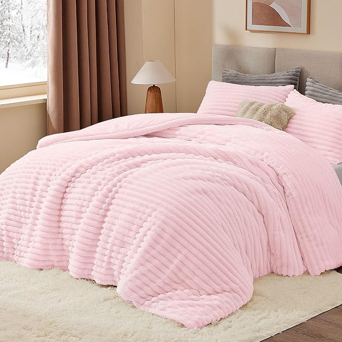 BEDELITE Fleece Queen Comforter Set -Super Soft & Warm Fluffy Cherry Blossom - Image 2