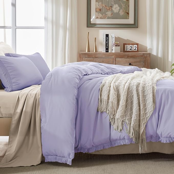 Andency Full Size Comforter Set Lavender, All Season Soft Tassel Bed Set - Image 7