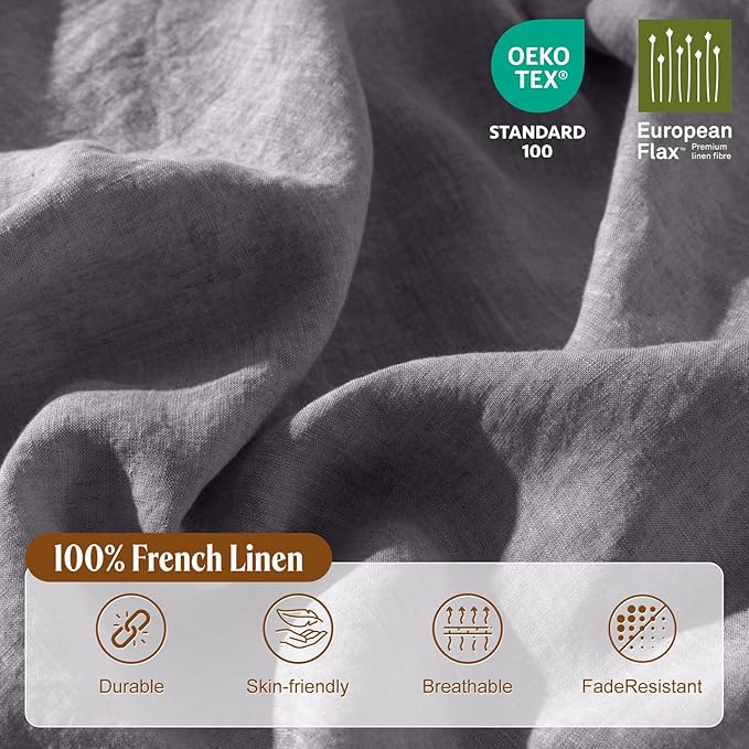 LBRO2M 100% France Linen Duvet Cover Set Queen Size 3 Pcs Natural Flax - Image 3