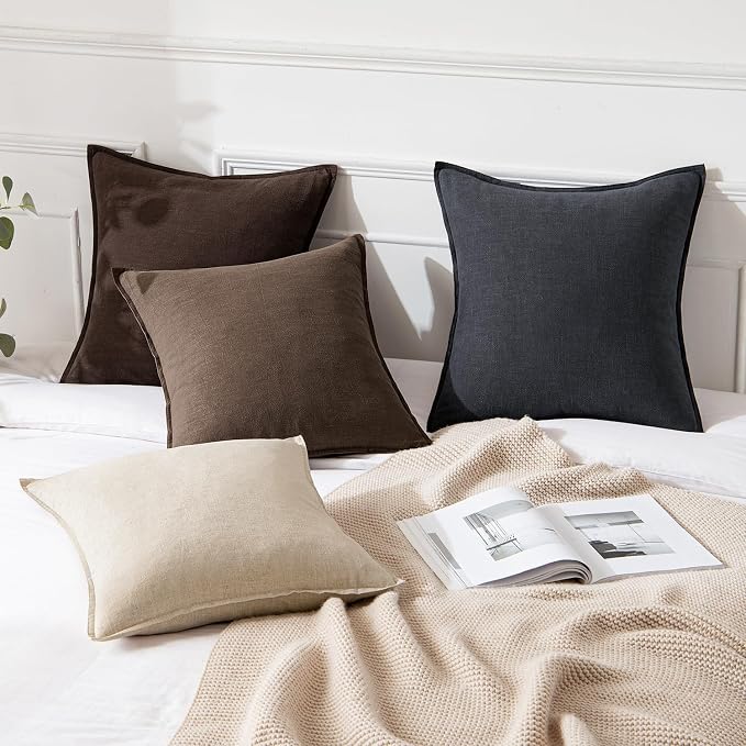 MIULEE Decorative Linen Euro Sham Pillow Covers 22x22 Inch Dark Coffee - Image 4