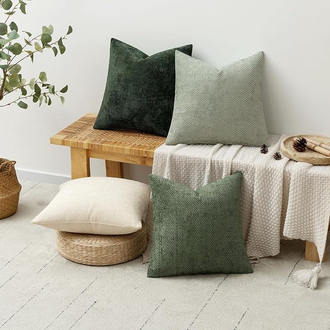 MIULEE Pack of 4 Couch Throw Pillow Covers 16x16 Inch Neutral Green Soft - Image 4