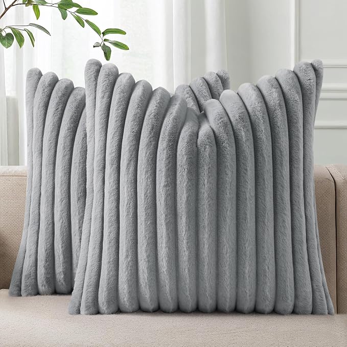Pallene Faux Fur Plush Throw Pillow Covers 26x26 Set of 2, Luxury Soft Fluffy by PALLENE