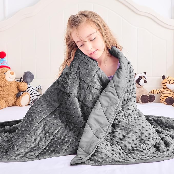 Grey Weighted Blanket Kids 7lbs, Breathable Cooling Minky Heavy Throw Blanket - Image 2