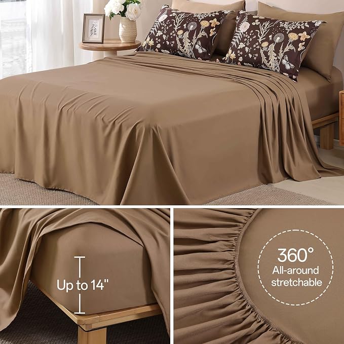 Yiran Brown Comforter Set Queen Size, 7 Piece Floral Comforter Bedding Set - Image 7