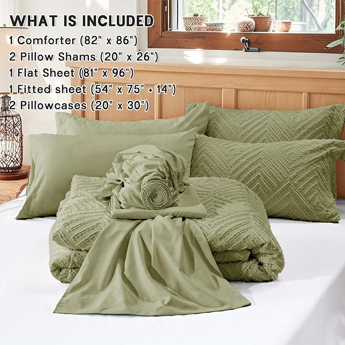 Zzlpp Full Comforter Set 7 Pieces, Army Green Tufted Bed in a Bag, All Season - Image 5
