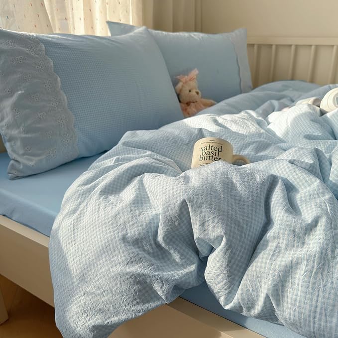 mixinni Blue Gingham Duvet Cover Full Size - Image 9