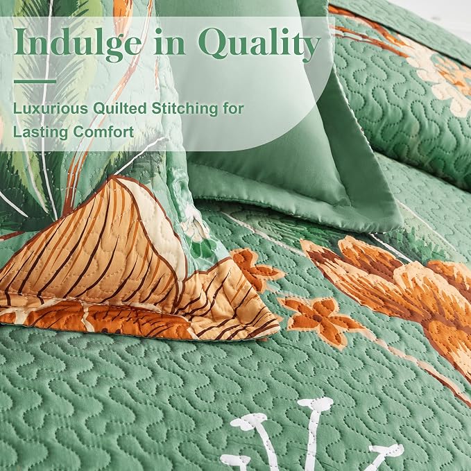 Tyrot 3 Piece Sage Green Boho Floral Californial King Quilt Sets Farmhouse - Image 4