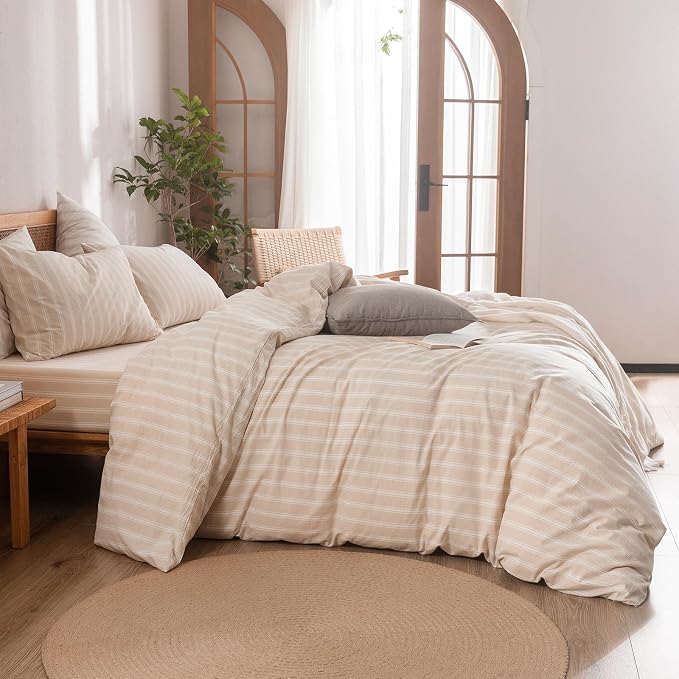 BESTOUCH Duvet Cover Set 100% Washed Cotton Linen Feel Super Soft Comfortable - Image 3