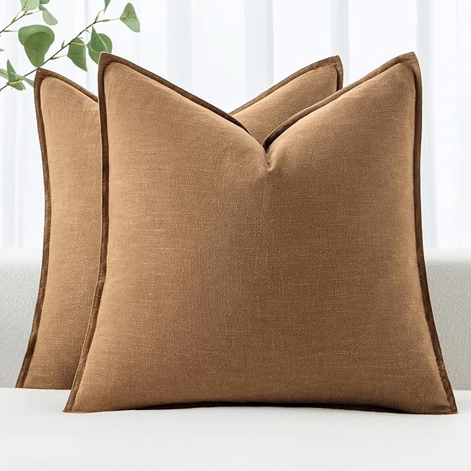 MIULEE Decorative Linen Pillow Covers 16x16 Inch Brown ​Boho Farmhouse​ by MIULEE