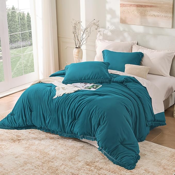 Andency Turquoise Comforter Twin Size, 2 Pieces Boho Teal Tassel Lightweight - Image 6