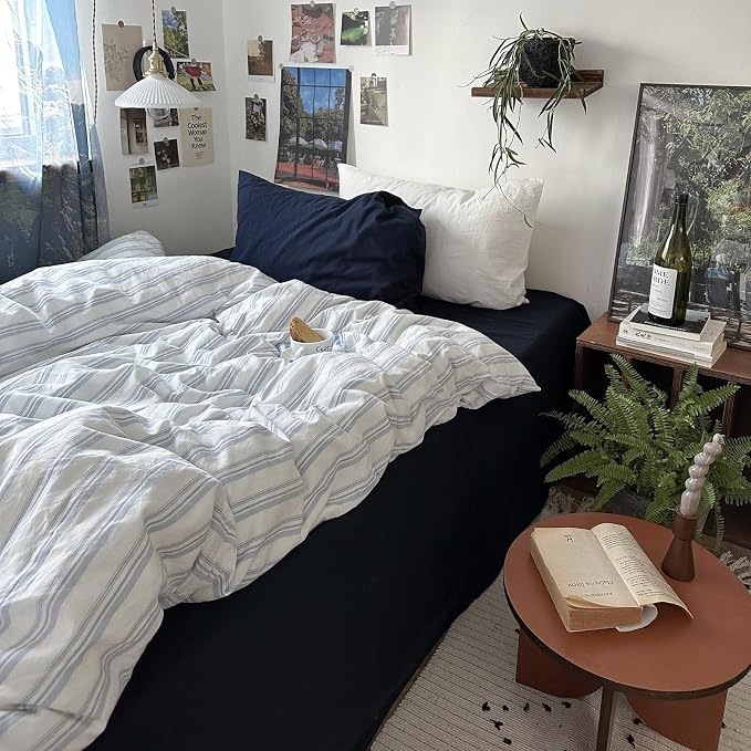mixinni Vintage Blue & White Striped Duvet Cover Set - Image 8