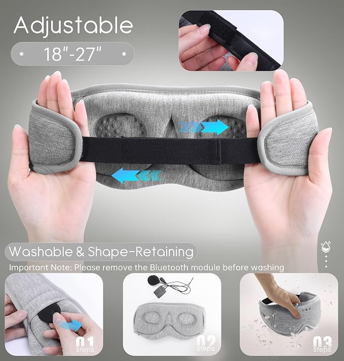 Sleep Mask with Headphones Bluetooth 5.4, TOPOINT 3D Eye Mask Blackout with - Image 8