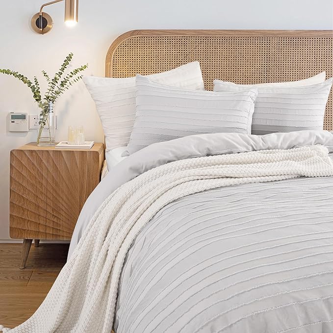 NEXHOME PRO Duvet Cover Queen, Light Grey 3 Pieces Boho Tufted Duvet Cover Set - Image 2