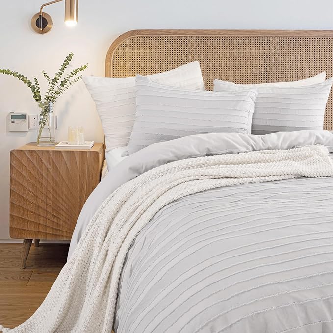 NEXHOME PRO Duvet Cover, Light Grey 3 Pieces Boho Tufted Duvet Cover Set - Image 2
