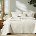 FLYMME Full Queen Quilt Bedding Set, Lightweight Beige White Bedspreads by FLYMME