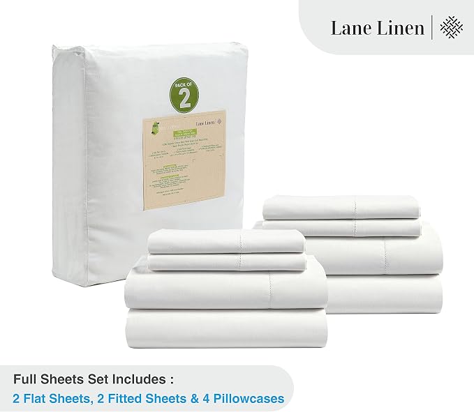 LANE LINEN 100% Organic Cotton Pure White Full Sheets Set, 4-Piece Pure Organic - Image 2