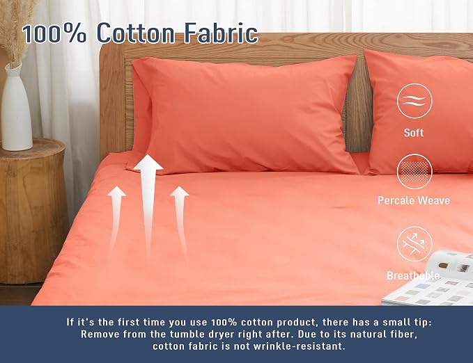 Pillow Cases, King Size Cotton Percale Weave Pillowcases, Pre-Shrunk Breathable - Image 4