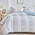 WARMDERN Blue Striped Weave Duvet Cover King Size, Microfiber Textured Bedding by WARMDERN