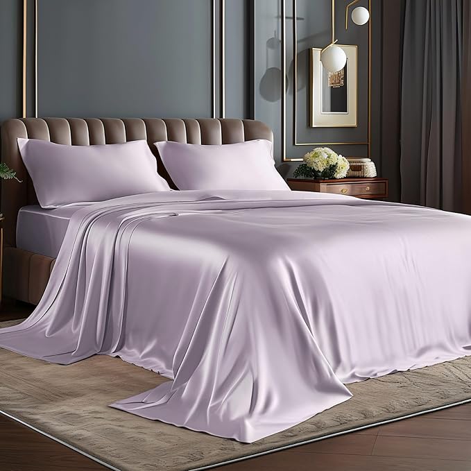 BEDELITE Satin Sheets Queen Size Bed Set, Luxury Soft Lavender Silky Sheets by BEDELITE