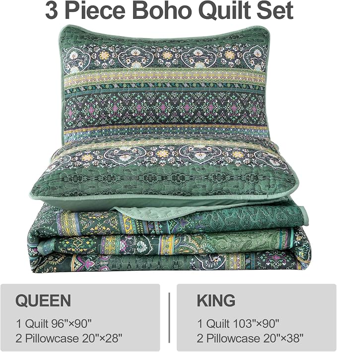 WONGS BEDDING Boho Quilt King Size, Lightweight Microfiber Bed Decor Bedspread - Image 7
