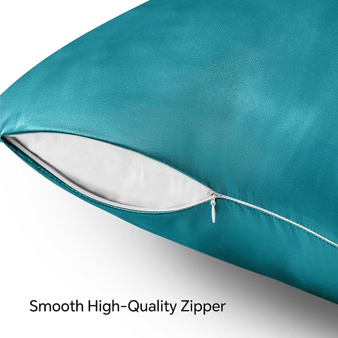 BEDELITE Satin Pillowcase with Zipper, Teal Pillow Cases Queen Size Set of 2 - Image 5