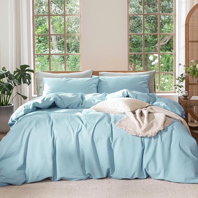 MooMee Bedding Duvet Cover Set 100% Washed Cotton Linen Like Textured by MOOMEE