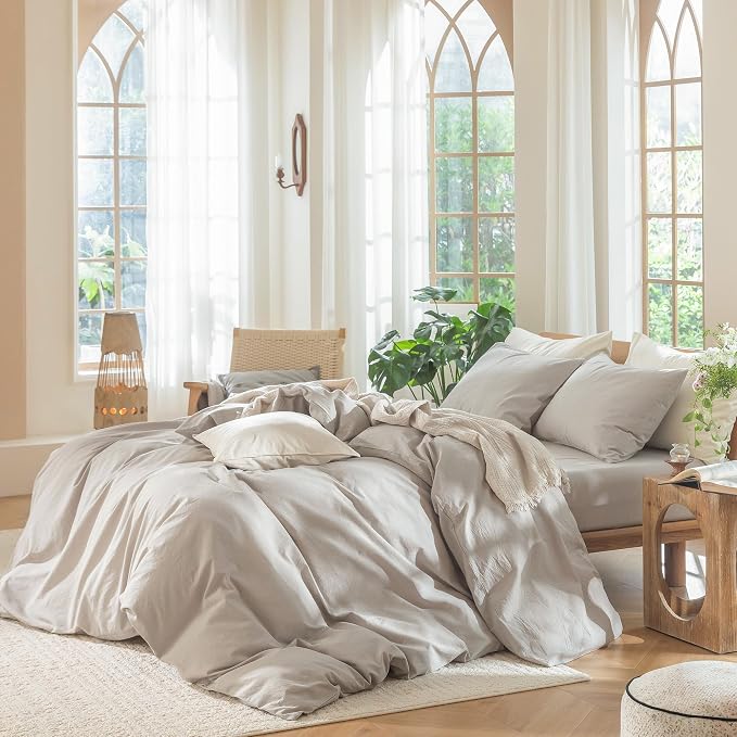MooMee Bedding Duvet Cover Set 100% Washed Cotton Linen Like Textured - Image 3