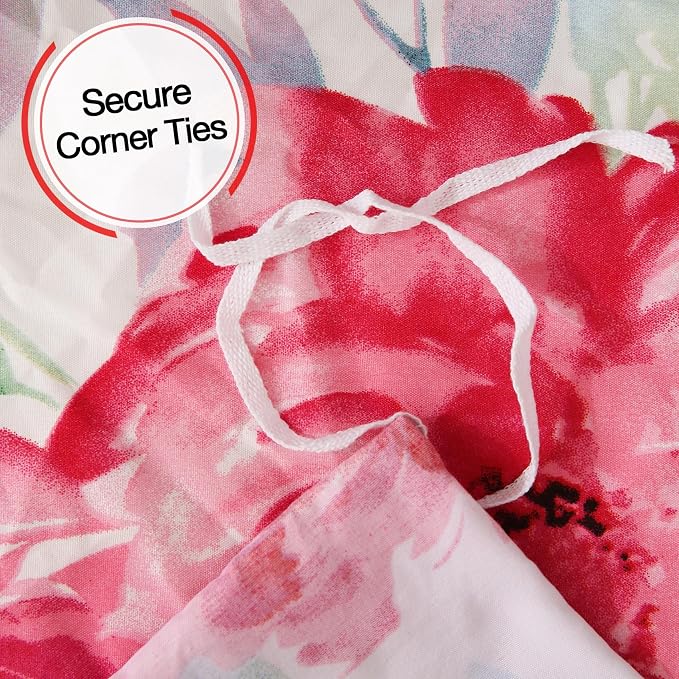 JSD Rose Floral Duvet Cover Set Queen Size, 3 Piece Soft Printed Microfiber - Image 4