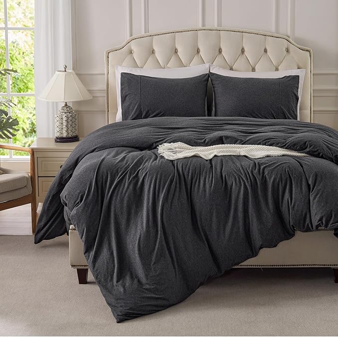PURE ERA Jersey Knit Duvet Cover Set 100% T-Shirt Cotton Super Soft Comfy 3pc - Image 2