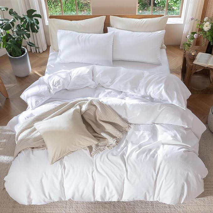 MooMee Bedding Duvet Cover Set 100% Washed Cotton Linen Like Textured - Image 7