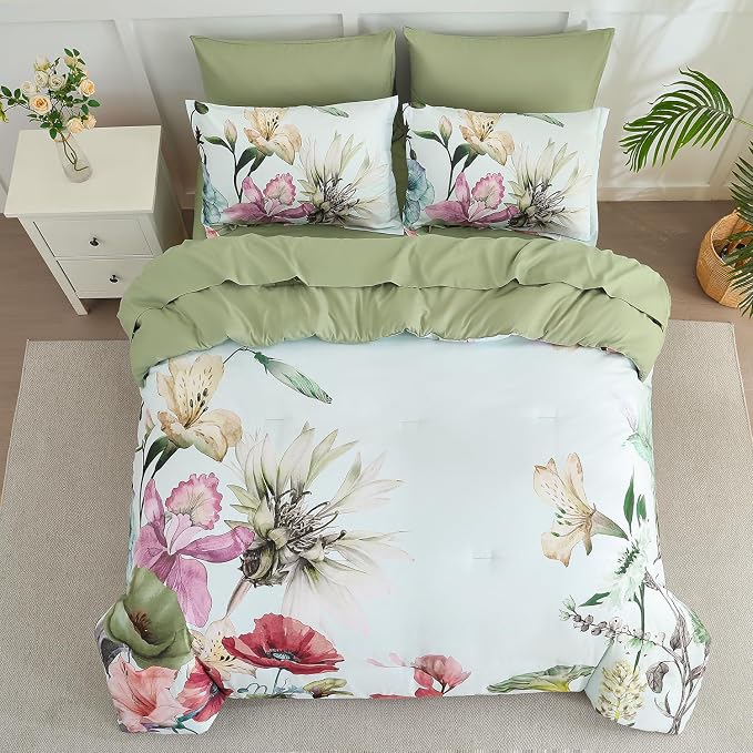 Yogeneg King Size Comforter Set 7 Piece Bed in a Bag, Elegant Floral Botanical - Image 3