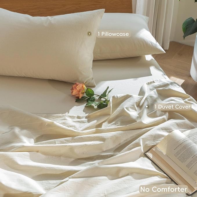 MooMee Bedding Duvet Cover Set 100% Washed Cotton Linen Like Textured - Image 2