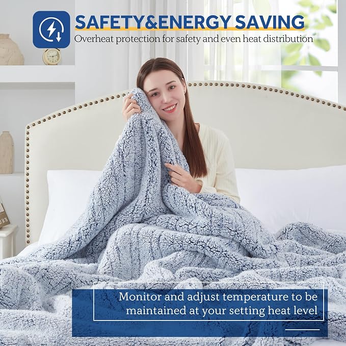Sealy Electric Blanket Queen Size, Dual Control Soft Sherpa Heated Blanket - Image 2
