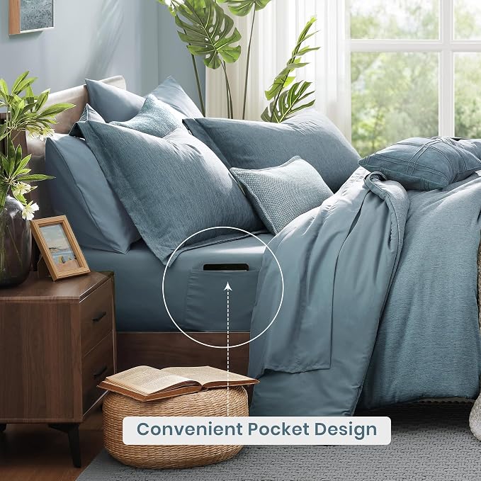 Monbix Full Size Comforter Set-7 Pieces Dusty Blue Cationic Dyeing Bed in a Bag - Image 5
