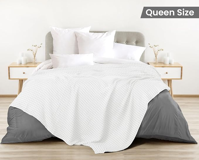 Utopia Bedding White 100% Cotton Waffle Blanket 300 GSM Soft Lightweight - Image 2