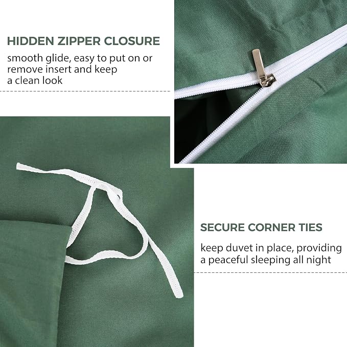JSD Hunter Green Duvet Cover Set King Size, 3 Piece Duvet Cover - Image 3