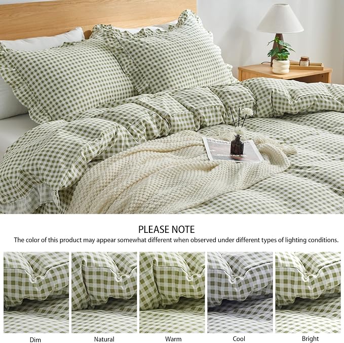 Gingham Duvet Cover Full Size, 3 Pieces Soft Breathable Microfiber Plaid - Image 5