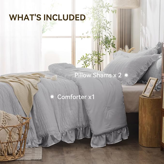 JOLLYVOGUE Light Grey King Comforter Set, 3 Pieces Seersucker Comforters King - Image 6