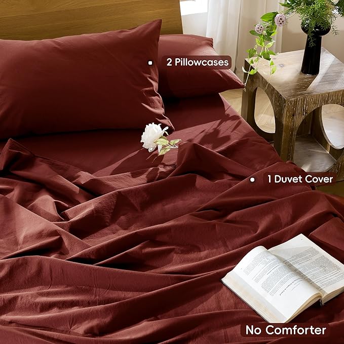 MooMee Bedding Duvet Cover Set 100% Washed Cotton Linen Like Textured - Image 2