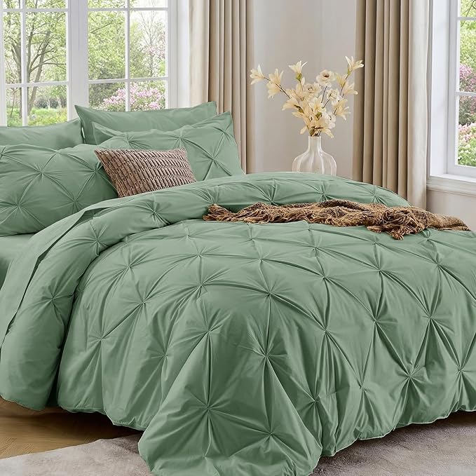 Sasttie Queen Comforter Set, 7-Piece Bed in a Bag, Pintuck Bedding Sets by SASTTIE