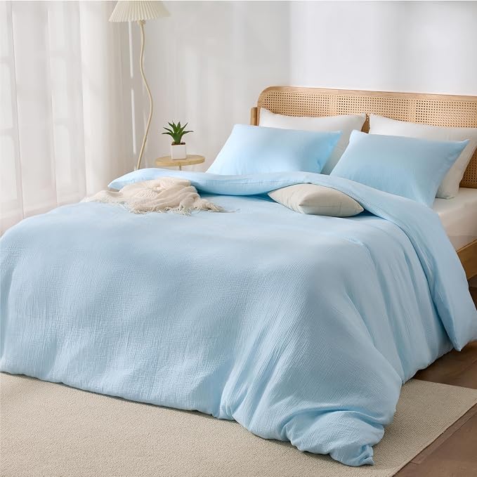 RRENEWROOTS Blue Twin Duvet Cover, 100% Sandwashed Cotton Soft Twin Size Duvet - Image 2