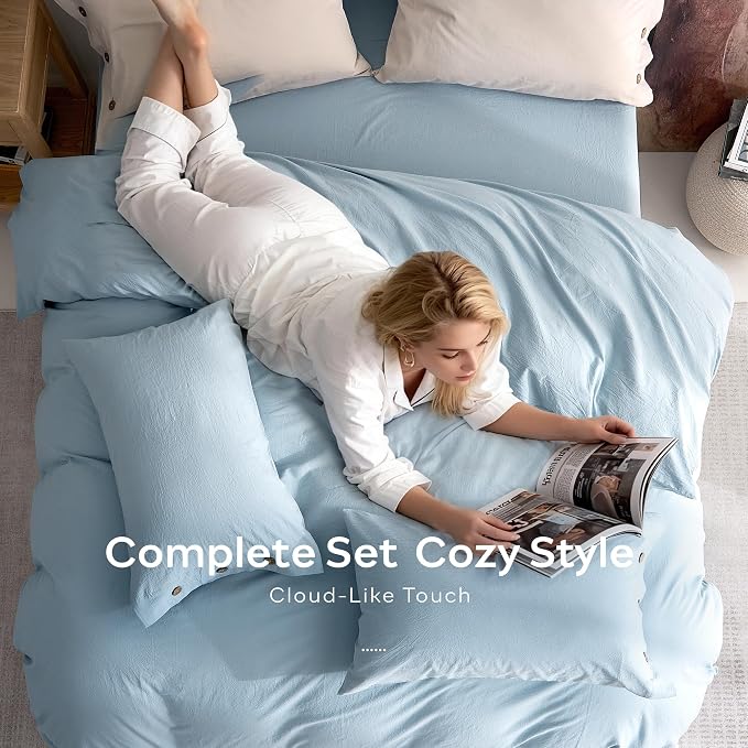 JELLYMONI 100% Washed Cotton Duvet Cover Full – Soft, Breathable Linen-Look - Image 8
