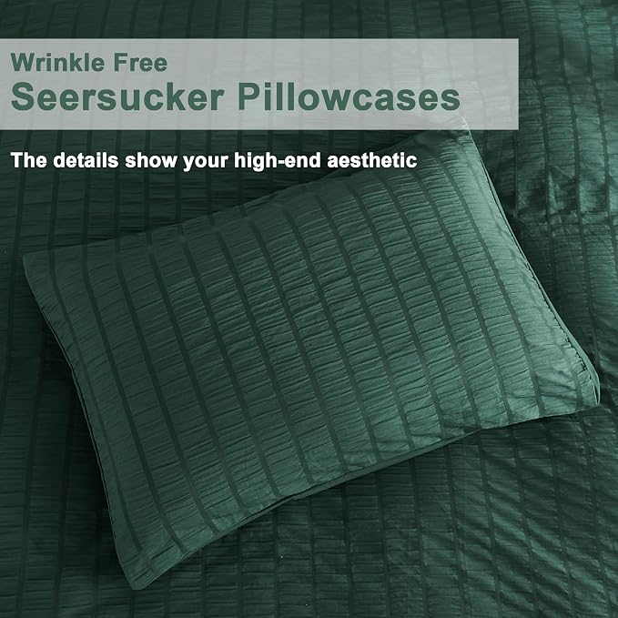 AveLom Dark Green Seersucker Duvet Cover Set Queen Size, 3 Pieces, Ultra Soft - Image 5