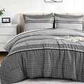 WONGS BEDDING Grey Comforter Set Queen Size, 7 Pieces Striped Bed in a Bag by WONGSBEDDING
