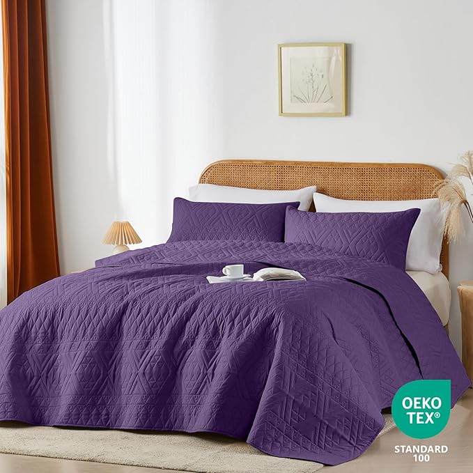 akkialla Twin Quilt Set, Dark Purple Lightweight Microfiber Bedspread Coverlet - Image 2