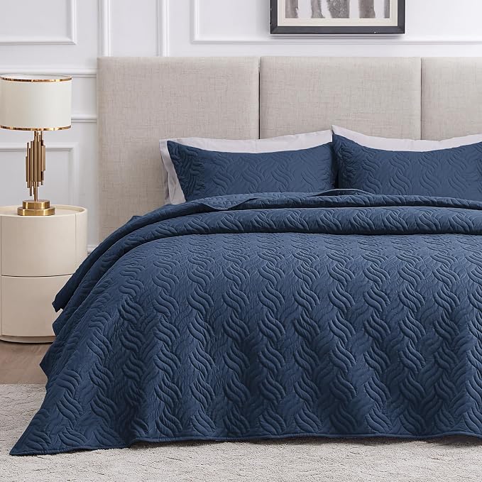 Love's cabin Twin Quilt Set Navy Blue Bedspreads by Lovescabin