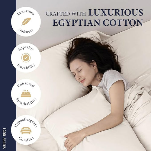 100% Egyptian Cotton Pillow Cases Standard/Queen Size Set of 2 - Image 2